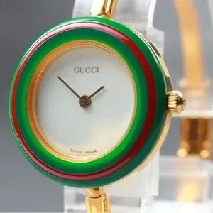 Gorgeous Vintage Gucci Statement Watch 14 k Gold Plated Vintage Gucci 18k Gold Plated Watch With Silver Dial and  main image 3